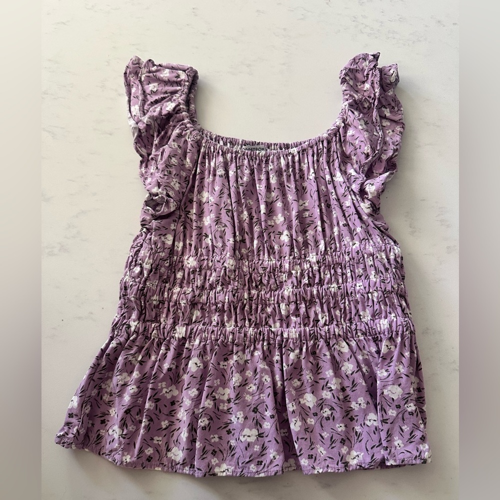NORDSTROM Girl’s Purple Floral Blouse Shirt Large L 10/12 Boho Lavender top